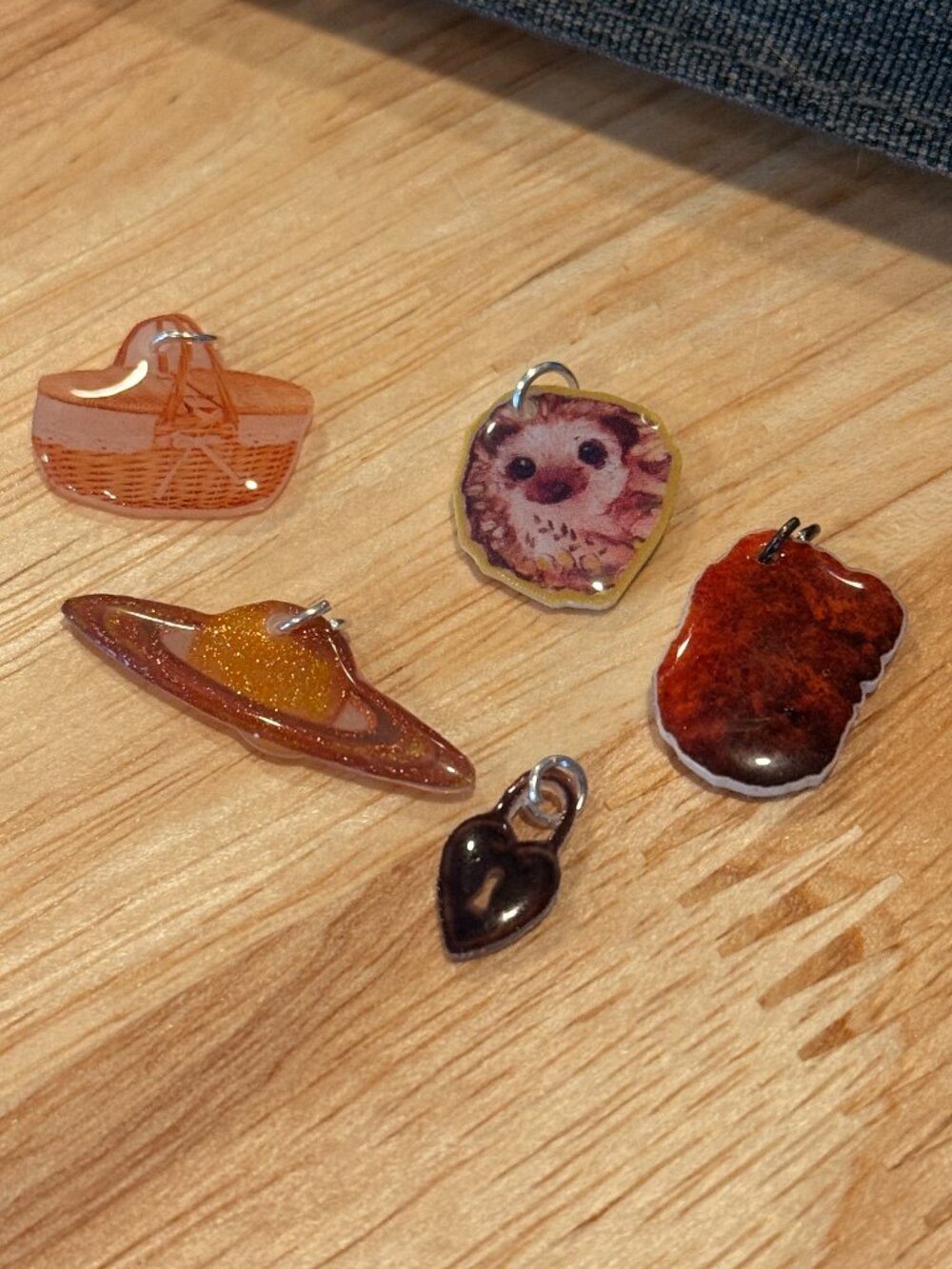 Cottagecore Mini Charms — Picnic Basket, Saturn, Hedgehog, Nugget & Heart Lock